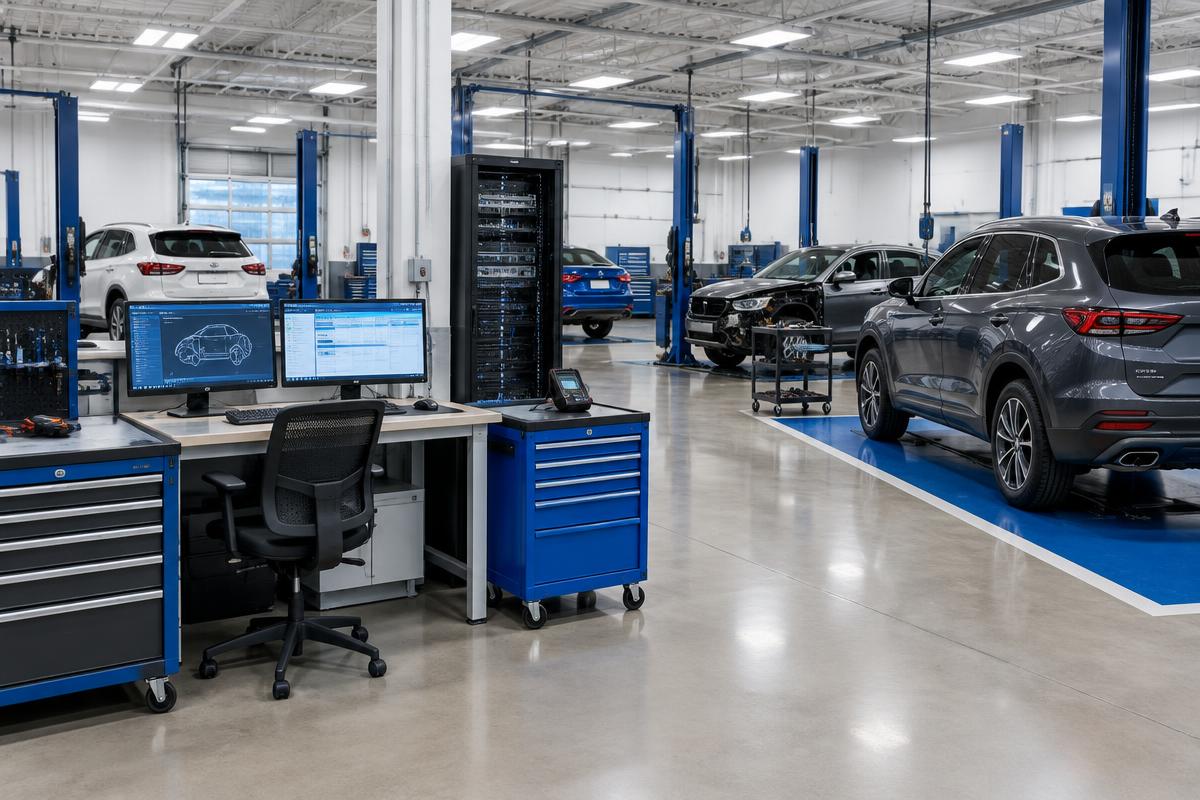 Collision repair facility with estimating workstations